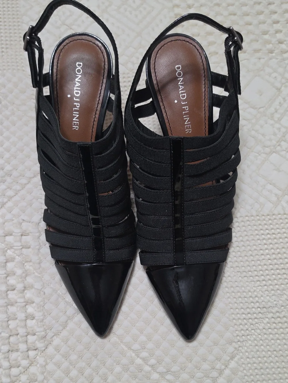 Donald J. Pliner Black Strappy Pointed Toe Slingback Heels - Picture 1 of 6